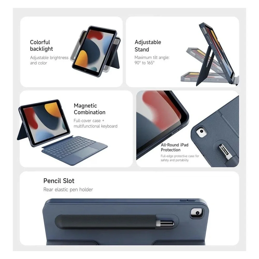HOU Keyboard Case IPad 10.2 7th 8th 9th Air 3 Pro 10.5 Blue Bluetooth Trackpad